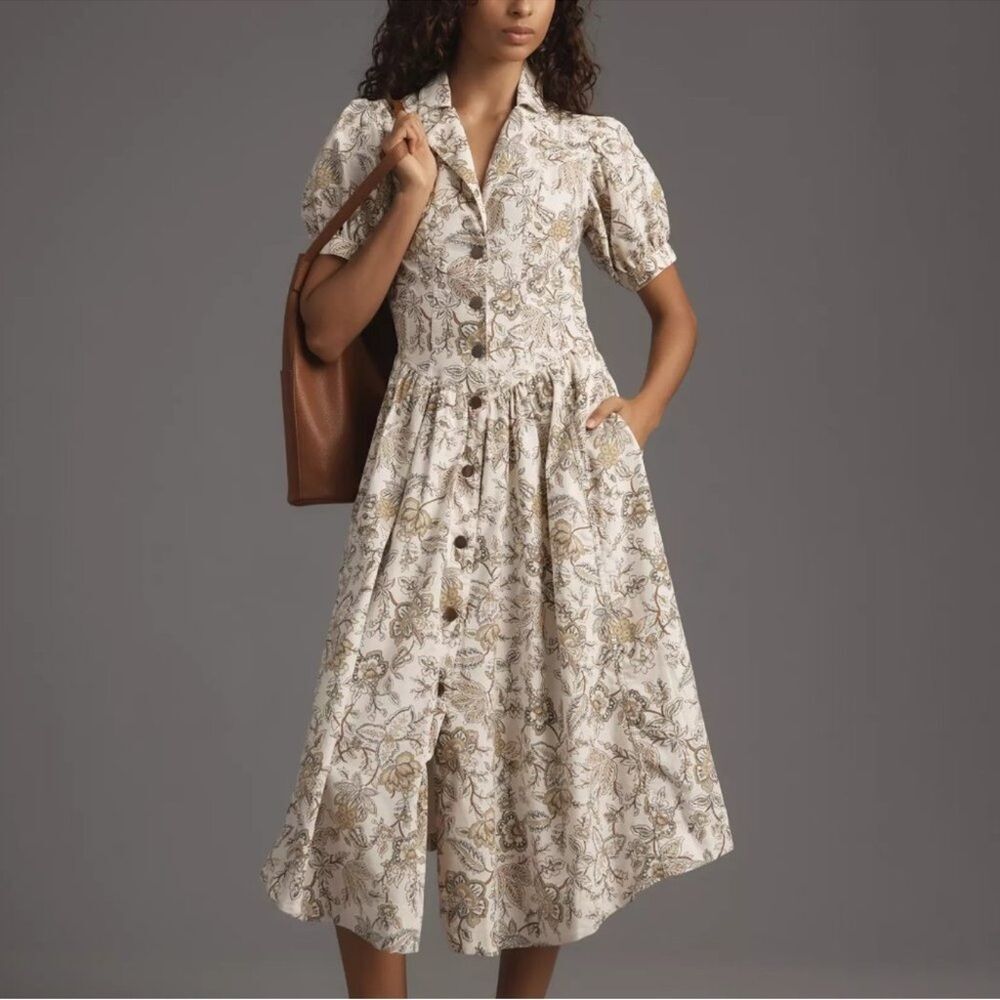 NWT Pilcro Short-Sleeve Denim Midi Shirt Dress Size 0